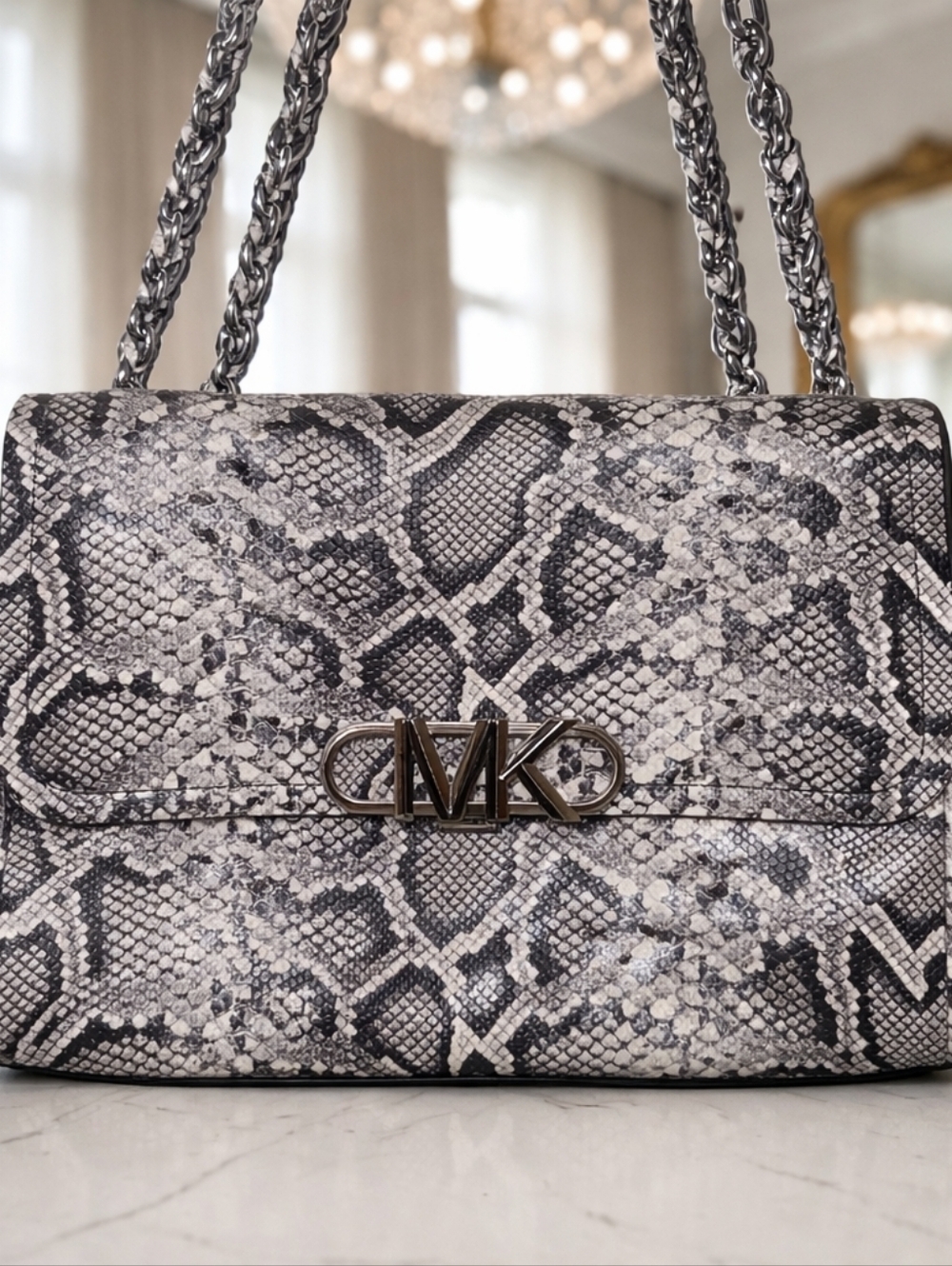Michael Kors Parker Snake Embossed Leather Chain Shoulder Bag NWT